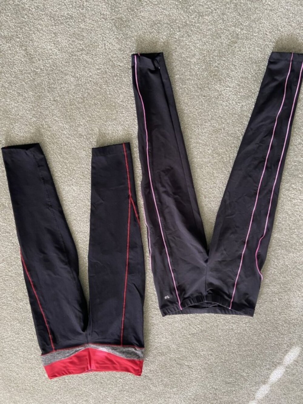 bebe sport Lot of 2 Black Leggings Red & Pink Piping Contrast Cuff Size XS